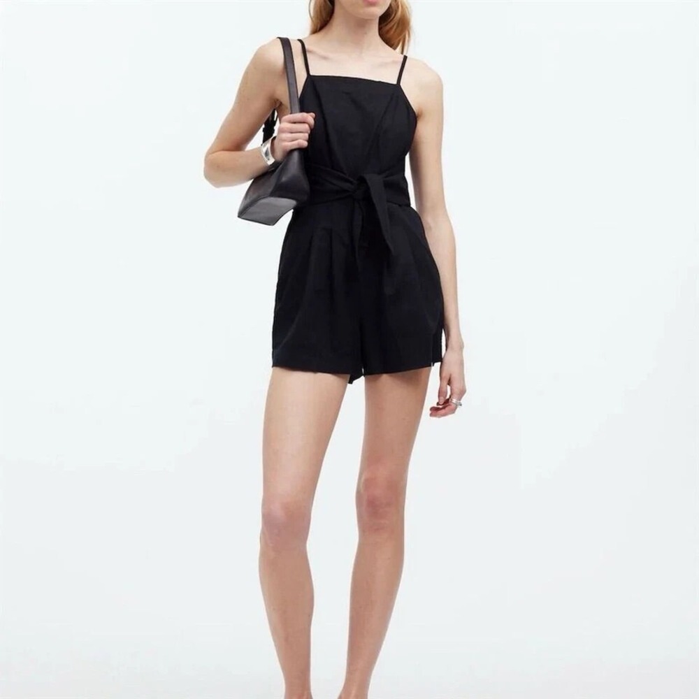 Madewell‎ Women's Tie-Waist Romper Black Size 4 Summer Casual Linen